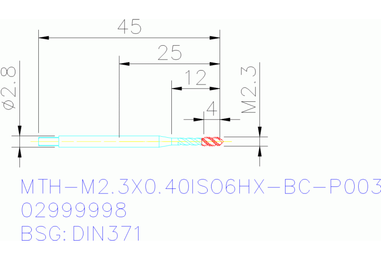 MTH-M2.3X0.40ISO6HX-BC-P003