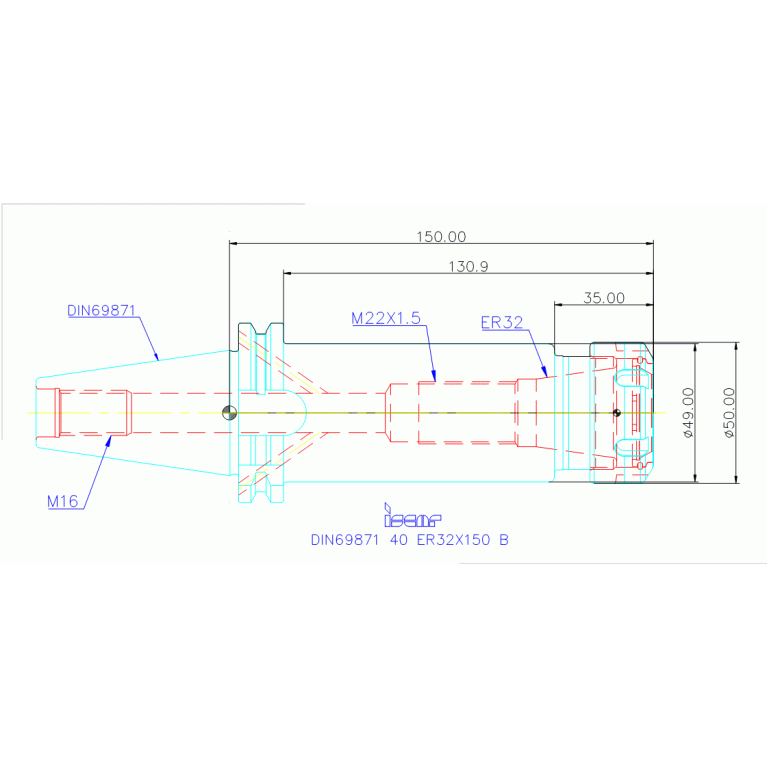 DIN69871 40 ER32X150 B