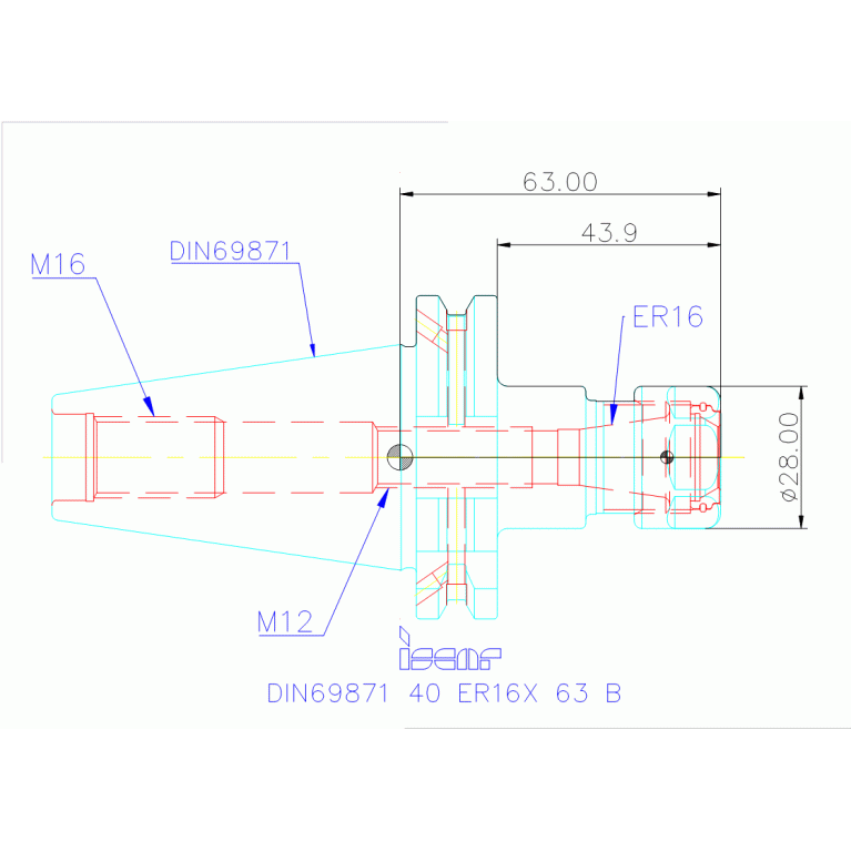 DIN69871 40 ER16X 63 B
