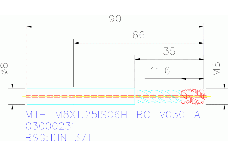 MTH-M8X1.25ISO6H-BC-V030-A