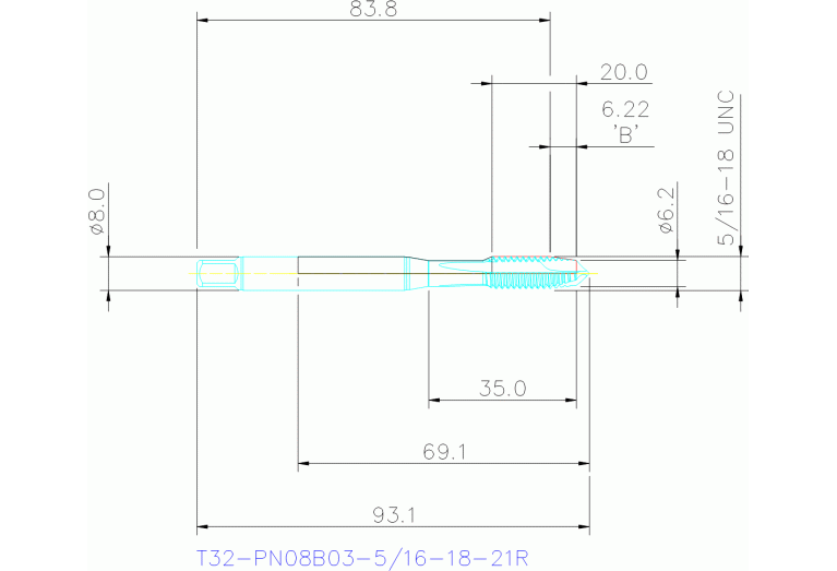 T32-PN08B03-5/16-18-21R