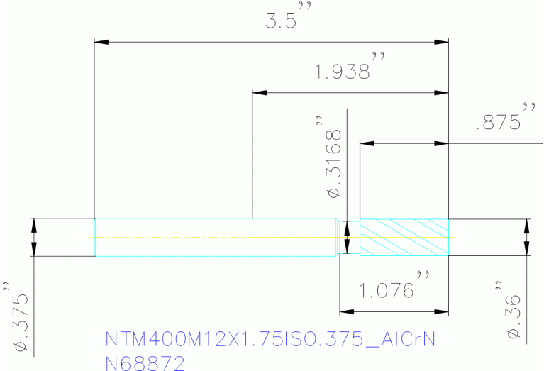 NTM400M12X1.75ISO.375 ALCRN