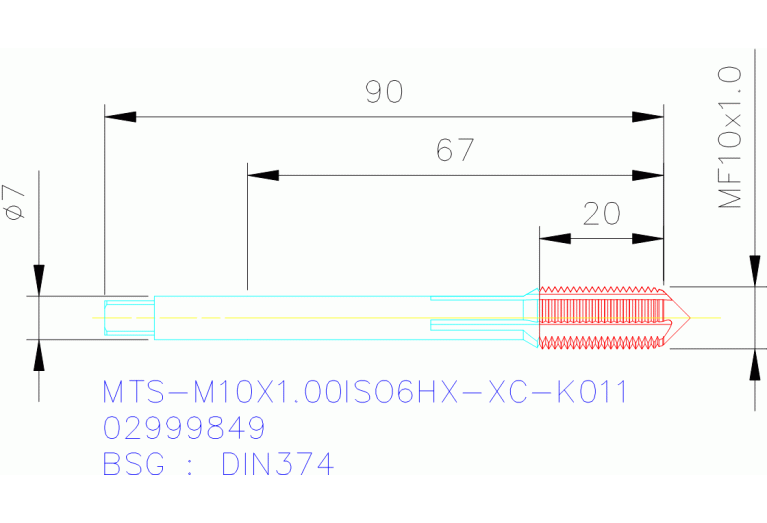 MTS-M10X1.00ISO6HX-XC-K011
