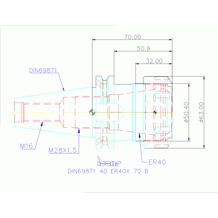 DIN69871 40 ER40X 70 B