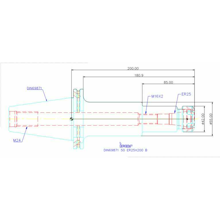 DIN69871 50 ER25X200 B