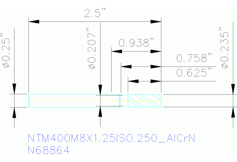 NTM400M8X1.25ISO.250 ALCRN
