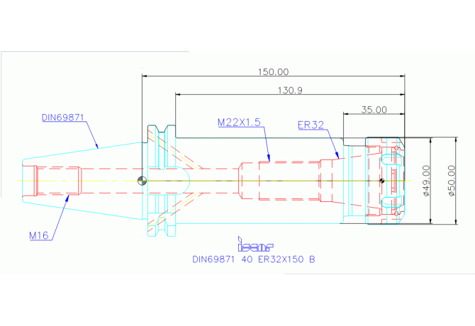 DIN69871 40 ER32X150 B