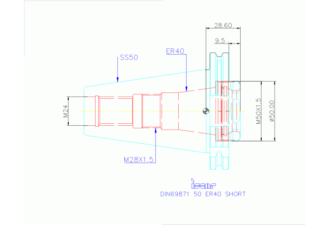 DIN69871 50 ER40 SHORT