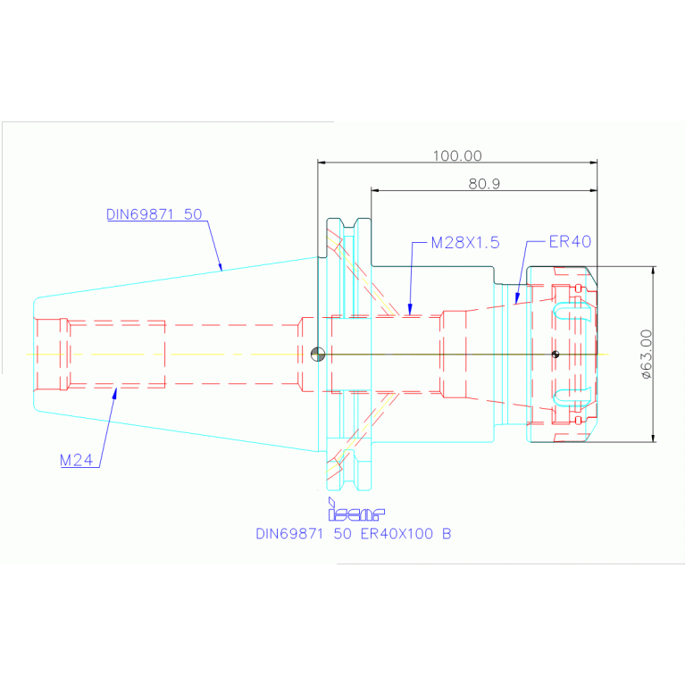DIN69871 50 ER40X100 B