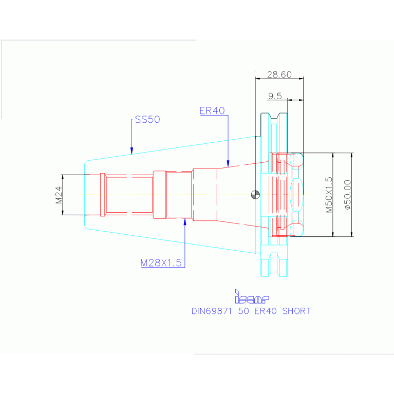 DIN69871 50 ER40 SHORT
